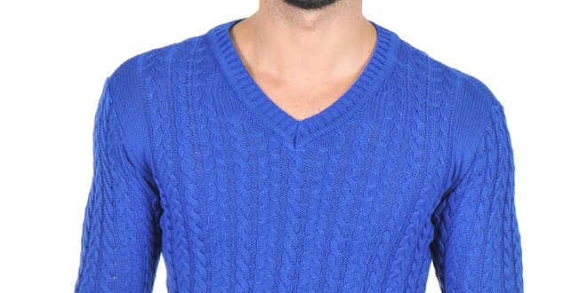 Pánský modrý svetr s copánkovým vzorem Giorgio di Mare