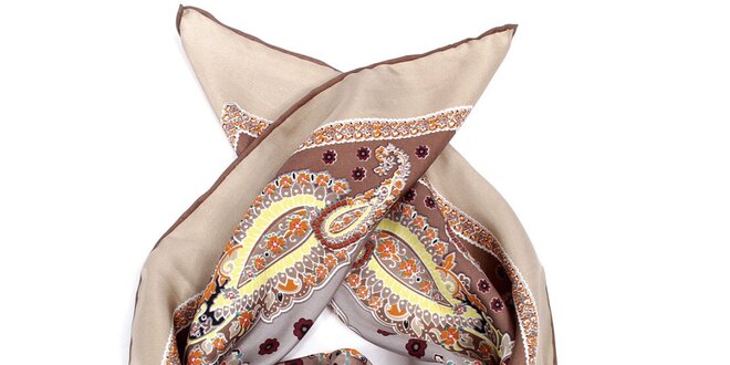Dámský hnědý šátek s folklorním vzorem Fraas