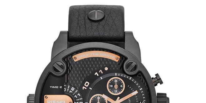 Pánské černé ocelové hodinky Diesel s koženým řemínkem