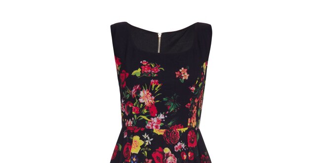 Dámské černé šaty s barevnými květy Yumi