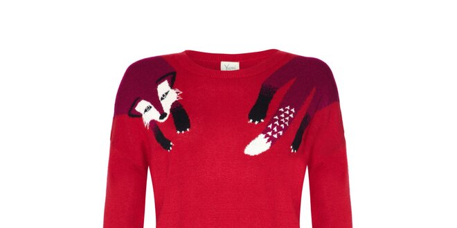 Dámský červený svetr s liškou Yumi