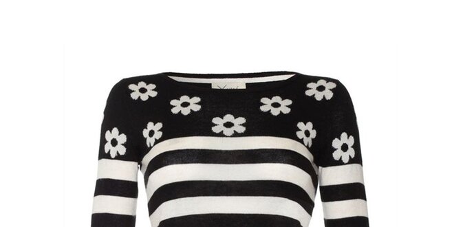 Dámský černě pruhovaný svetr s kytičkami Yumi
