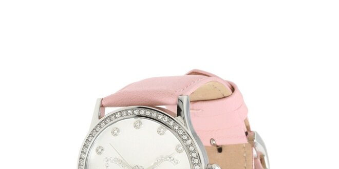 Dámské ocelové hodinky Dolce & Gabbana s kamínky a růžovým řemínkem