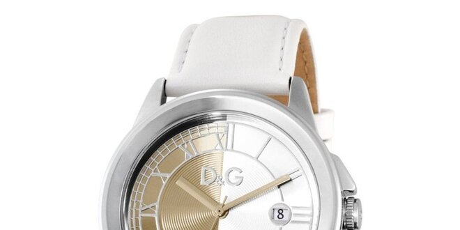 Dámské ocelové hodinky Dolce & Gabbana s bílým koženým řemínkem