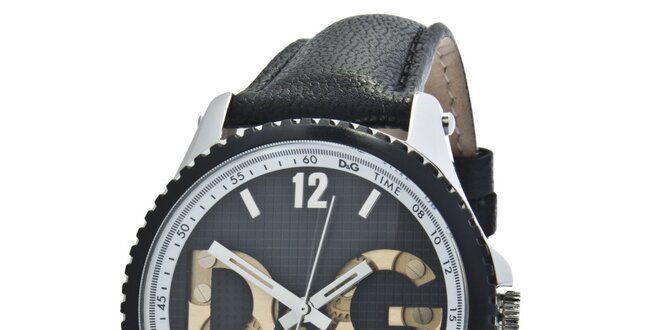 Pánské černé ocelové hodinky Dolce & Gabbana s koženým řemínkem