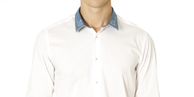 Pánská bílá košile se světle modrým límečkem Santa Barbara