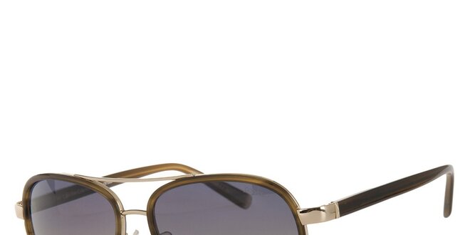 Pánské khaki sluneční brýle Calvin Klein se zlatými detaily a polarizovanými skly