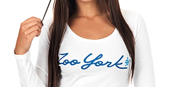 Dámské bílé tričko s dlouhým rukávem a nápisem Zoo York