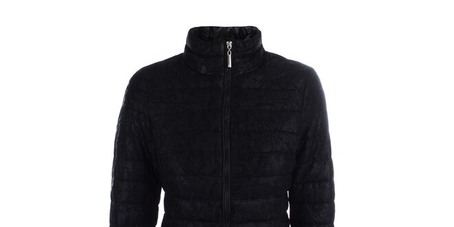 Dámský černý prošívaný kabát s krajkou B.style