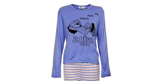 Dámské modré pyžamo Moda para TI s medvědem - kalhoty a tričko