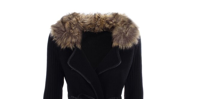 Dámský černý svetrový kabátek s kožíškem Preziosa