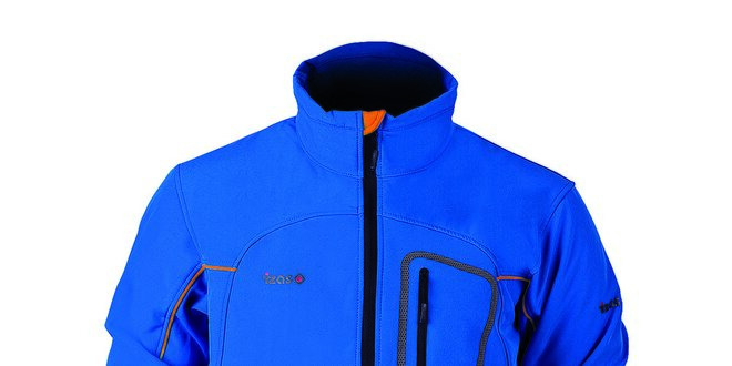 Pánská modrá softshellová bunda s oranžovými prvky Izas