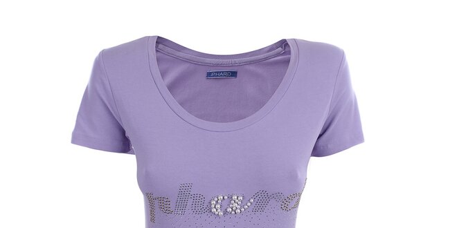 Dámské fialové tričko s kamínky a korálky Phard