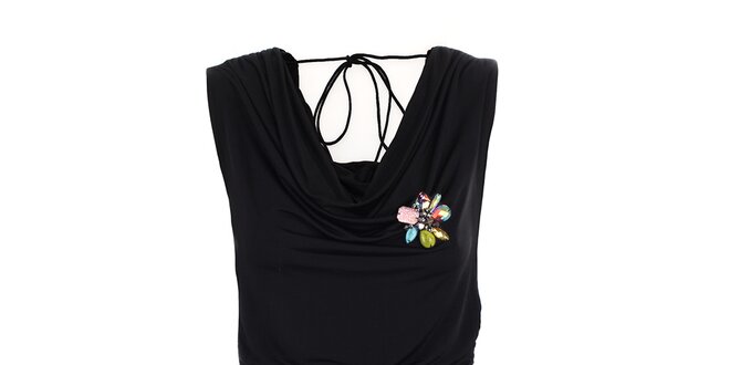 Dámské černé šaty s květinovou broží Phard