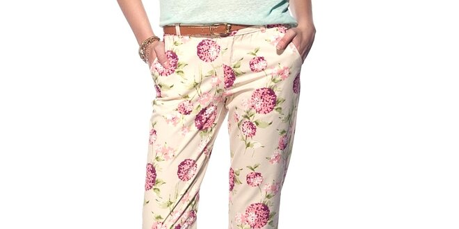 Dámské smetanové kalhoty s květinami Jimmy Key