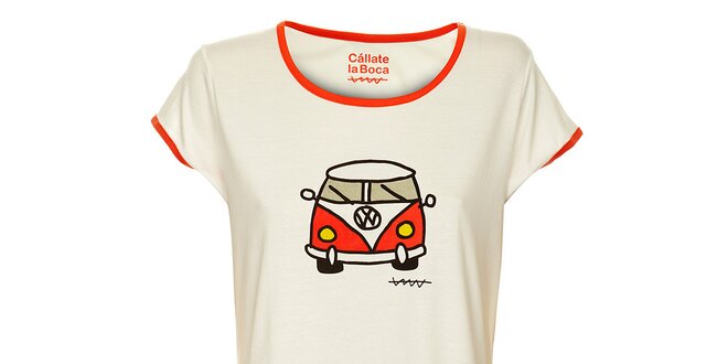 Dámské bílé pyžamo Admas s motivem auta - šortky a tričko