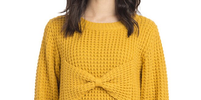 Dámský pletený hořčicový svetr s mašlí Compania Fantastica