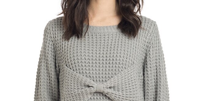 Dámský pletený šedý svetr s mašlí Compania Fantastica