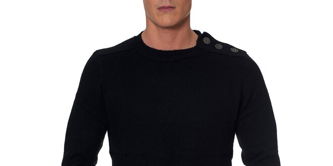 Pánský černý svetr s knoflíky na rameni Paul Stragas
