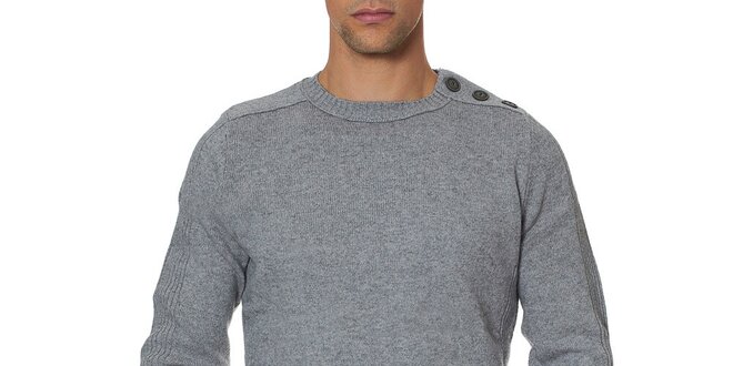 Pánský šedý svetr s knoflíky na rameni Paul Stragas