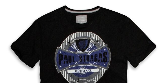 Pánské černé bavlněné tričko s potiskem Paul Stragas
