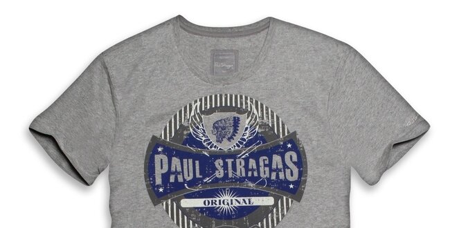 Pánské šedé bavlněné tričko s potiskem Paul Stragas
