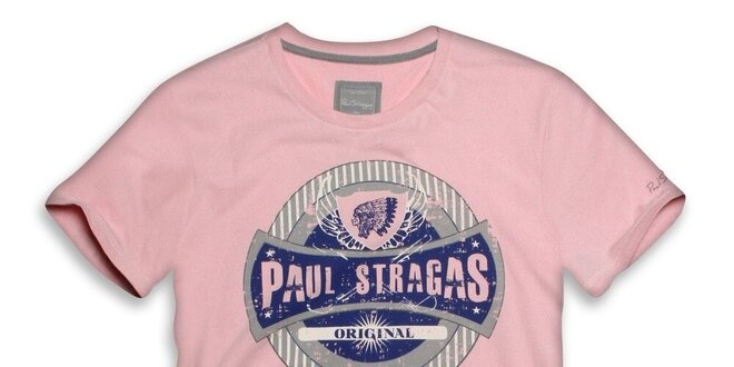 Pánské růžové bavlněné tričko s potiskem Paul Stragas