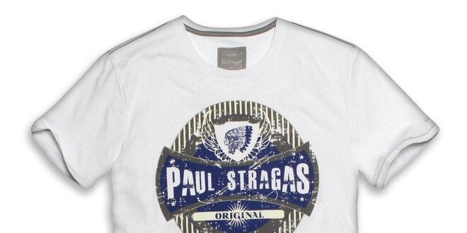 Pánské bílé bavlněné tričko s potiskem Paul Stragas