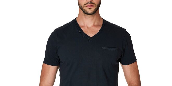 Pánské černé tričko s véčkovým výstřihem Paul Stragas