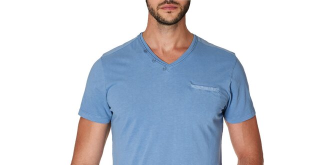 Pánské modré tričko s véčkovým výstřihem Paul Stragas