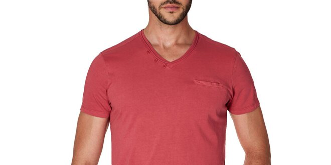 Pánské červené tričko s véčkovým výstřihem Paul Stragas