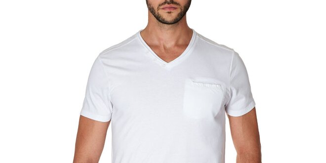 Pánské bílé tričko s véčkovým výstřihem Paul Stragas