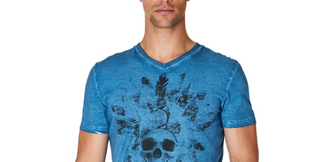 Pánské modré tričko s potiskem lebky Paul Stragas