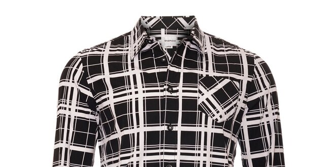 Černobílá pánská košile Energie s kostkovaným vzorem