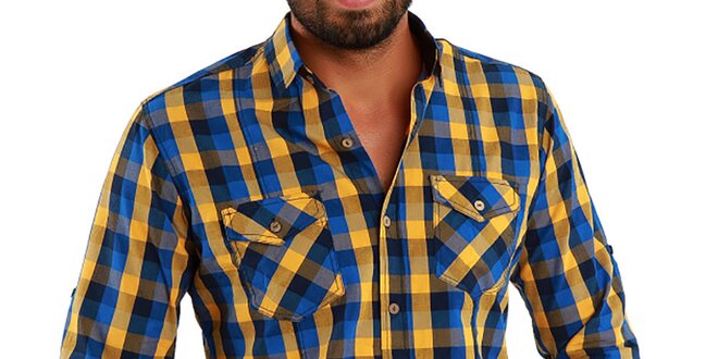Pánská modro-žlutě kostkovaná košile Premium Company