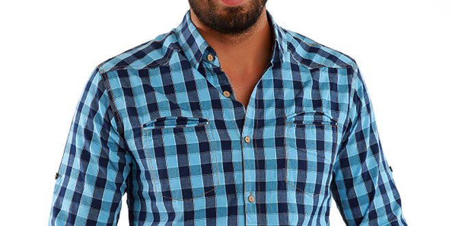 Pánská modře kostkovaná košile Premium Company