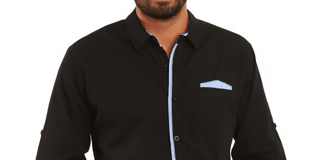 Pánská černá košile s kontrastními prvky Premium Company