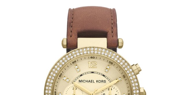 Dámské pozlacené hodinky s hnědým řemínkem Michael Kors