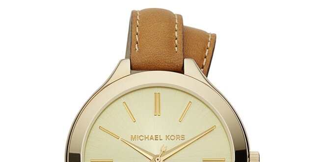 Dámské analogové hodinky s překříženým hnědým páskem Michael Kors