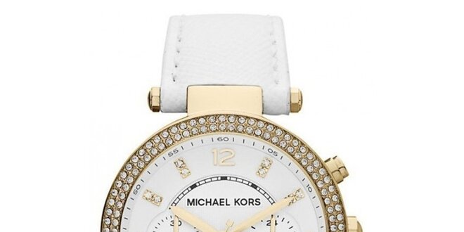 Dámské hodinky s bílým koženým páskem Michael Kors