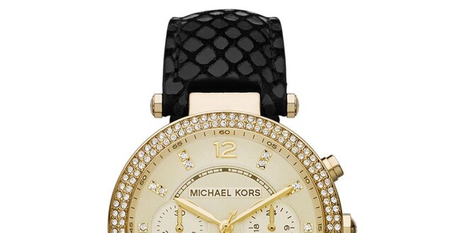 Dámské hodinky s černým koženým řemínkem Michael Kors