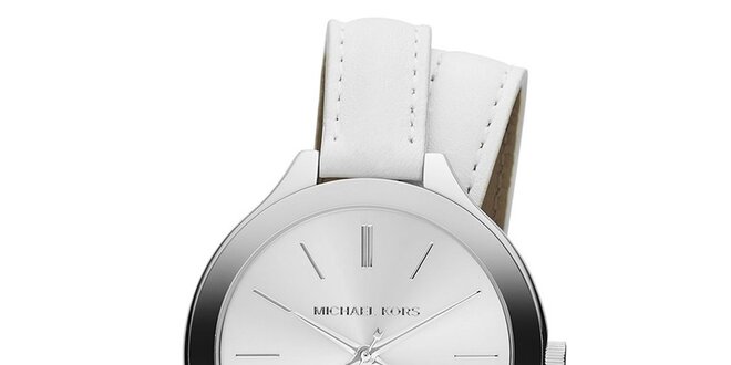 Dámské analogové hodinky s překříženým bílým páskem Michael Kors