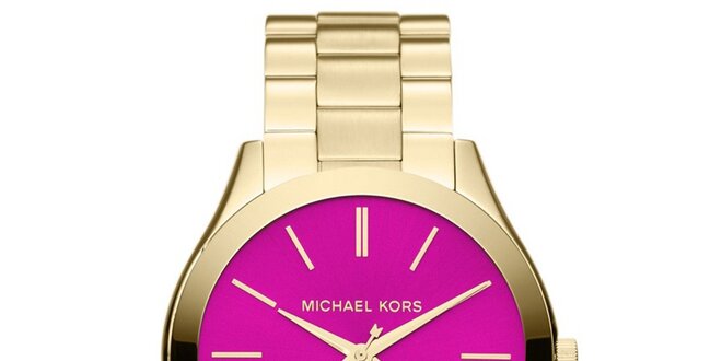Dámské pozlacené hodinky s fuchsiovým ciferníkem Michael Kors