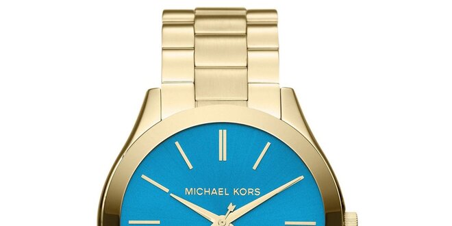 Dámské pozlacené ocelové hodinky s modrým ciferníkem Michael Kors