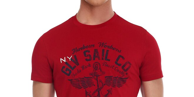 Pánské červené tričko s potiskem a nápisy Galvanni