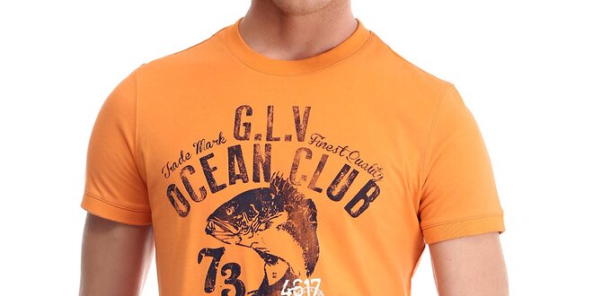 Pánské oranžové tričko s potiskem a nápisy Galvanni
