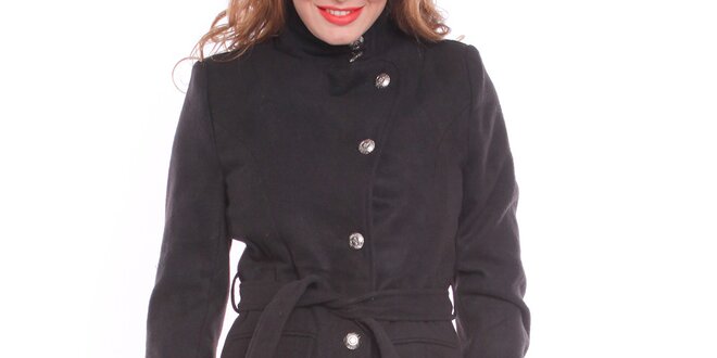 Dámský černý zavazovací kabát s podšívkou Vera Ravenna