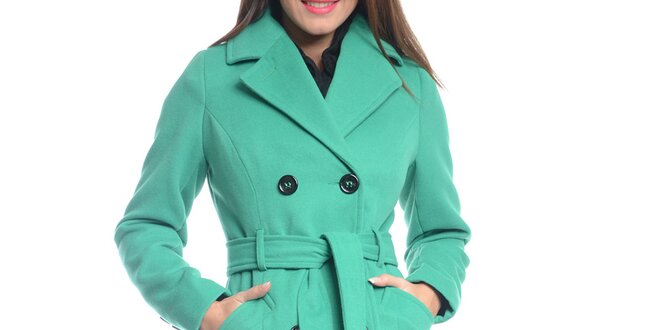 Dámský zelený kabát s páskem Vera Ravenna