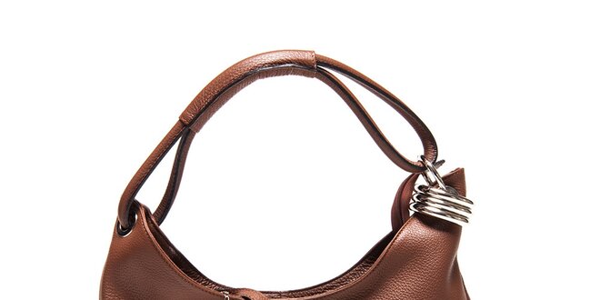 Dámská hnědá kožená kabelka s kovovou ozdobou Carla Ferreri