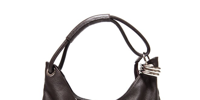 Dámská tmavě hnědá kožená kabelka s kovovou ozdobou Carla Ferreri
